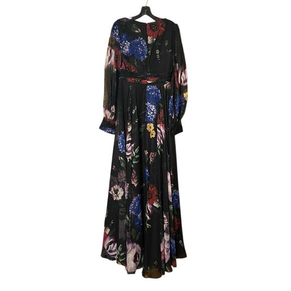 Mac Duggal NEW Sz 6 67872 Black Floral Chiffon Bishop Sleeve Floral Print Dress - Picture 6 of 9